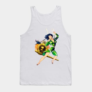Pin Up Girl with Parachute Harness in the sky between Airplanes Retro Vintage Comic Book Tank Top